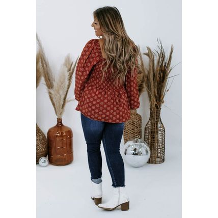 Plus Size Square Neck Printed Peplum Top