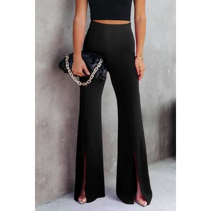 Black Split Hem High Waist Pants