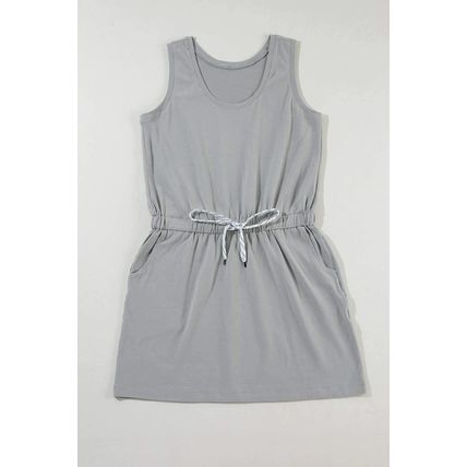 Gray Sleeveless Drawstring Waist Mini Dress