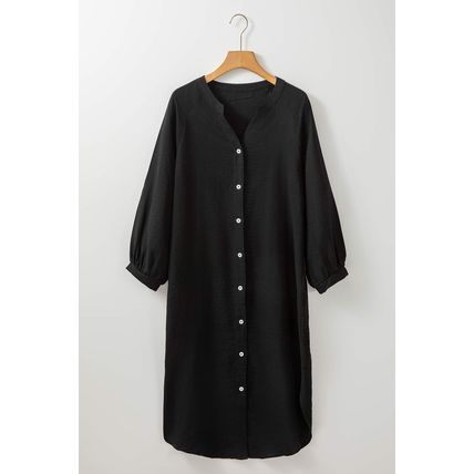 Black 3/4 Sleeve Button Up Long Kimono