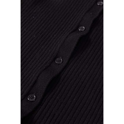 Black Ribbed Knit Collared Slim Fit Sweater Cardigan