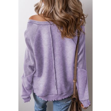 Orchid Petal Mardi Gras Patched Pattern Waffle Patchwork Sweatshirt