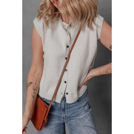 Jet Stream Button Up O Neck Sweater Vest