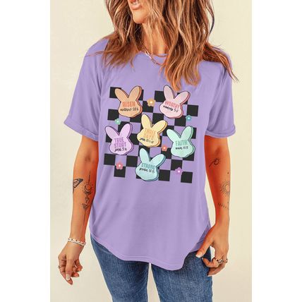 Wisteria Bunny Bible Verses Checkered Print Easter T Shirt