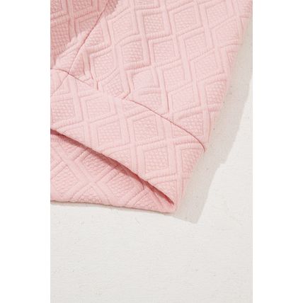 Light Pink Contrast Striped Collar Patchwork Textured Half Sleeve Blouse