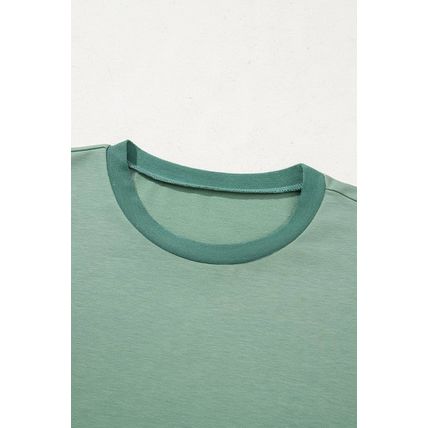 Smoke Green Half Sleeve Raw Seam High Low Side Split Top