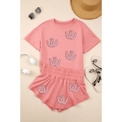 Blossom Sequin Horse Shoe Cropped Tee and High Waist Skort Set