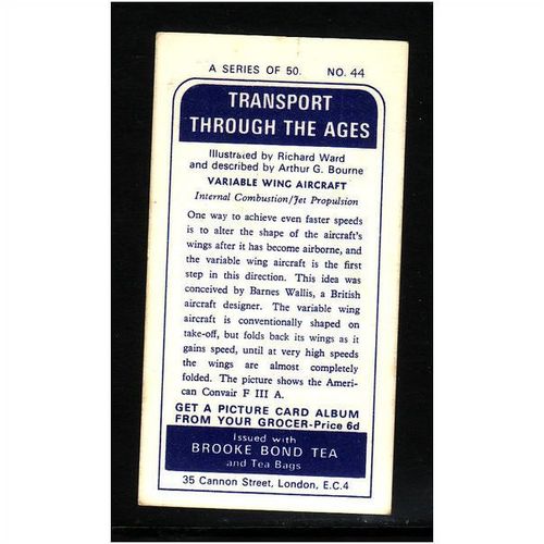 Brook Bond TRANSPORT THROUGH THE AGES No44 VARIABLE WING AIRCRAFT Mint