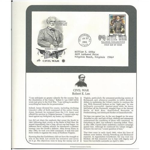 CIVIL WAR series ROBERT E . LEE ' OFFICIAL FIRST DAY of ISSUE ' (1995)