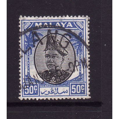 MALAYSIA / SELANGOR 1949 SG 107 50c BLACK AND BLUE FINE USED