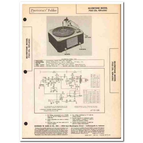 silvertone model 7152 3-tube phono phonograph sams photofact manual