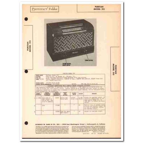puritan model 515 5-tube am radio receiver sams photofact manual