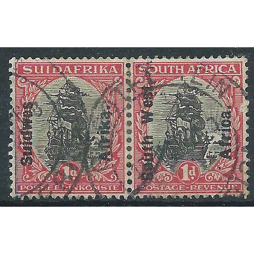South West Africa 1926 SG42 1d Blue & Carmine PAIR Fine Used . ..