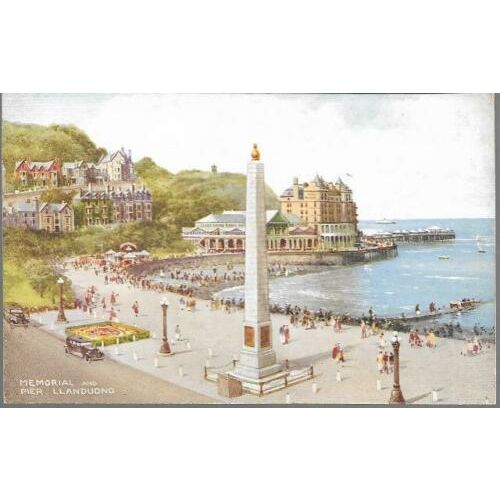 Llandudno, Conwy - Pier & War Memorial - Art Colour postcard c.1930s