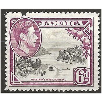 Jamaica 1938 SG128 6d Grey & Purple FILLER (Pulled Perf) Mounted Mint . .. .