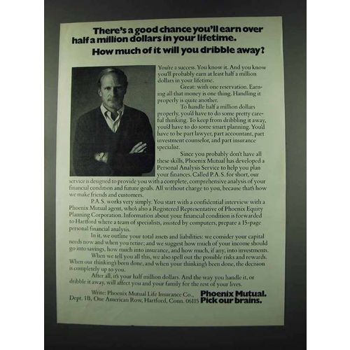 1973 Phoenix Mutual Insurance Ad - Earn Half Million