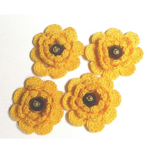 Flower appliques #F014 embellishments 4 pieces cotton crochet 43 mm diameter