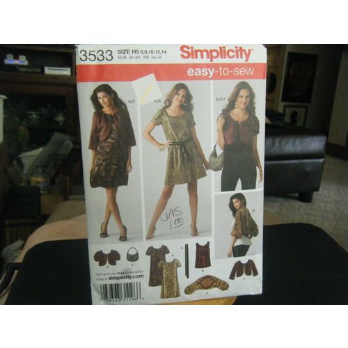 Simplicity 3533 Dress or Top, Jackets, Shrug, Belt & Bag Pattern - Size 6-14