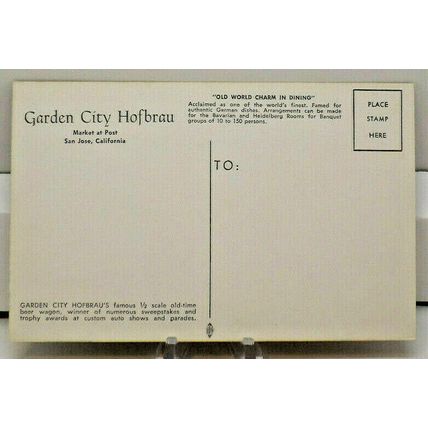 Garden City Hofbrau Advertising Old-Time Beer Wagon San Jose Ca. Postcard (A7)