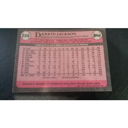 1989 Topps Card # 286 Darrin Jackson Excellent (5) Chicago Cubs