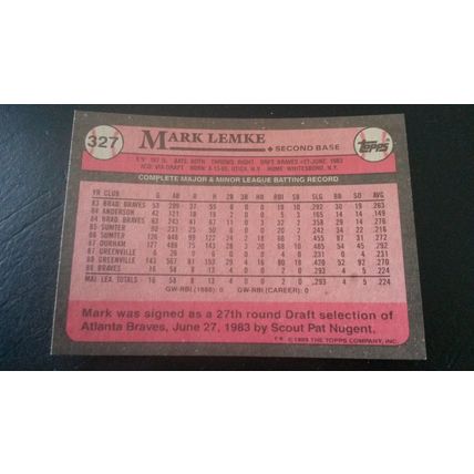 1989 Topps Card # 327 Mark Lemke Excellent (5) Atlanta Braves