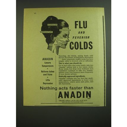 1968 Anadin Medicine Ad - Flu and feverish colds