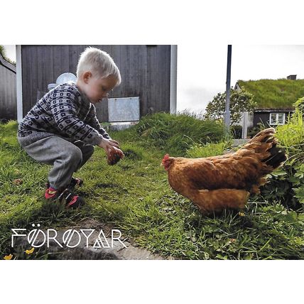 Posta: Tourist Postcard: Boy Feeding a Hen