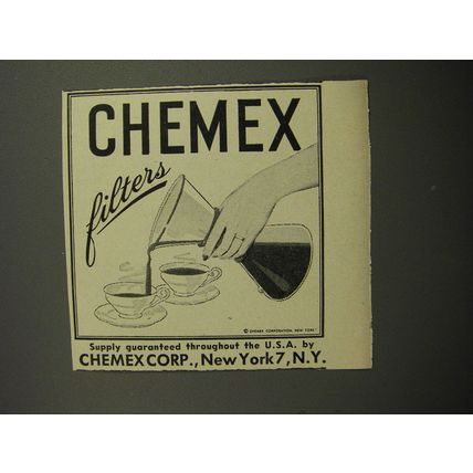 1952 Chemex Coffeemaker Advertisement - Chemex filters