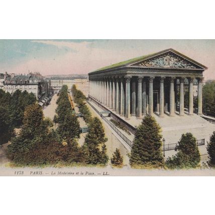 Postcard La Madeleine Church and La Place de la Concorde. LL. Levy Fils