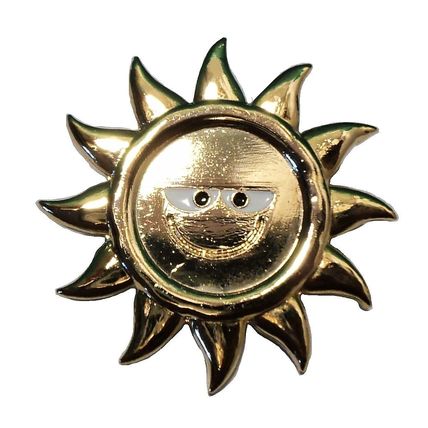 24ct Gold Plated SUN Happy Sunshine Metal & Enamel Summer Badge or Brooch 35mm