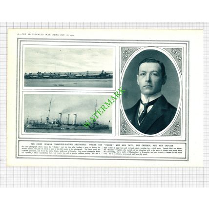EMDEN German Ship Capt Karl von Muller Cocos World War One -1914 Cutting / Print