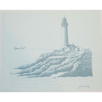 Vintage 1975 Set Sunset Pictorial California Lighthouse Drawings, Joe Seney