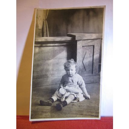 UNKNOWN TODDLER with a cup antique photograph postcard #