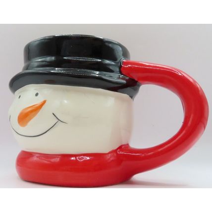 Snowman Head Mug Ceramic with Black Hat Drink 10 CM Holiday Tableware Christmas