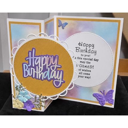 HANDCRAFTED GREETING CARD - Birthday butterflies flowers sun doillie