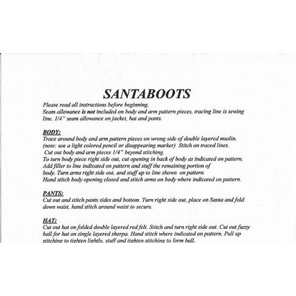 Paddleduck Lane Craft Pattern Santaboots 16” Tall Santa Decoration Project Cut