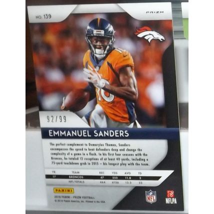 2018 Panini Prizm EMMANUEL SANDERS (Broncos) Blue Scope #139 92/99