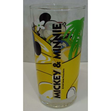 Rare Vintage Walt Disney Mickey Mouse And Minnie Drinking Glass Driving Car 1980