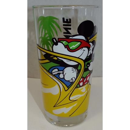 Rare Vintage Walt Disney Mickey Mouse And Minnie Drinking Glass Driving Car 1980