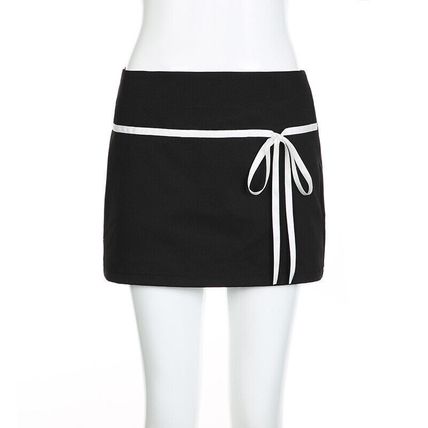Y2k Mini Skirts Short For Woman Coquette Clothes E-girl Cute Bow Tie Low Waist