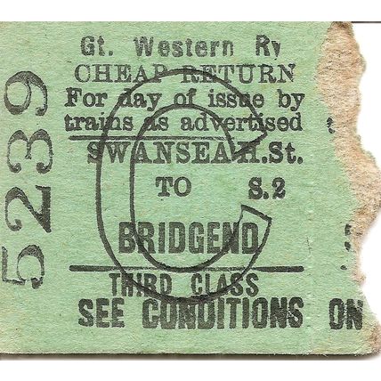 G.W.R. Edmondson Ticket - Swansea High Street to Bridgend