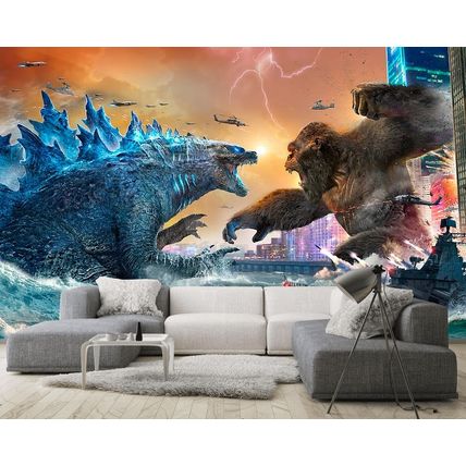 Photo Wallpaper King Kong Vs Godzilla, Wall Mural for Kids Room, Wall Decor