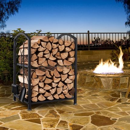 Sunolga Firewood Rack Indoor, 5-Piece Fireplace Tools Set 28 Inches Tall Firewoo