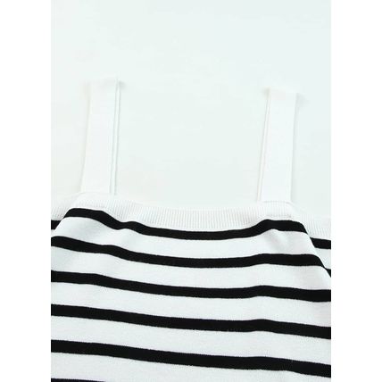 White Striped Tube Spaghetti Strap Knitted Tank Top
