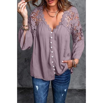 Purple Crochet Lace Button Top