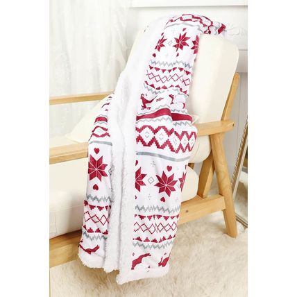 White Christmas Reindeer Snowflake Printed Sherpa Blanket