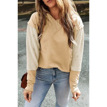 Parchment Contrast Sleeves Patchwork Colorblock Hoodie