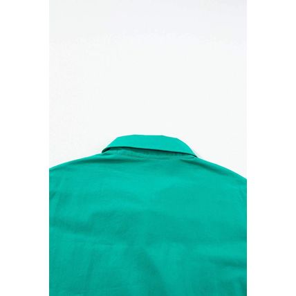 Bright Green Shirred Ruffle Sleeve Button Up Short Dress