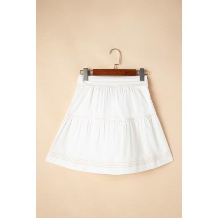 White Contrast Stitching Trim Knotted High Waist A-Line Mini Skirt