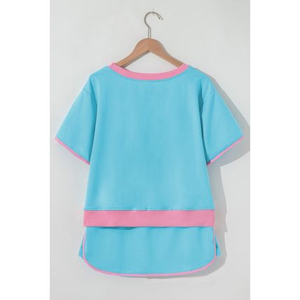 Turquoise Colorblock Edge Drop Shoulder T Shirt and Skort 2Pcs Set